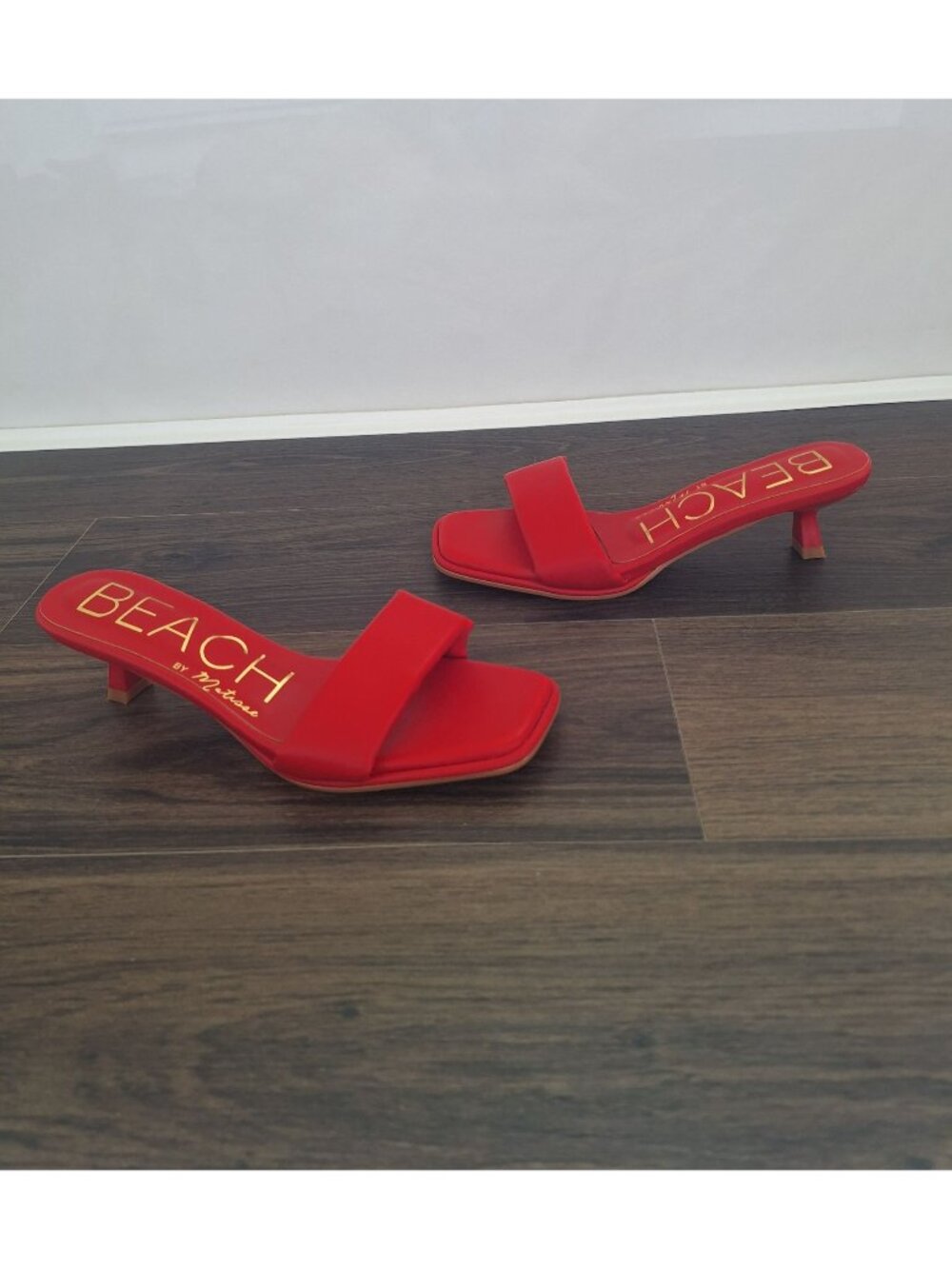 NWOT Beach by Matisse Red Kitten Heel Slide Sandals Women's Size 8.5 Square Toe